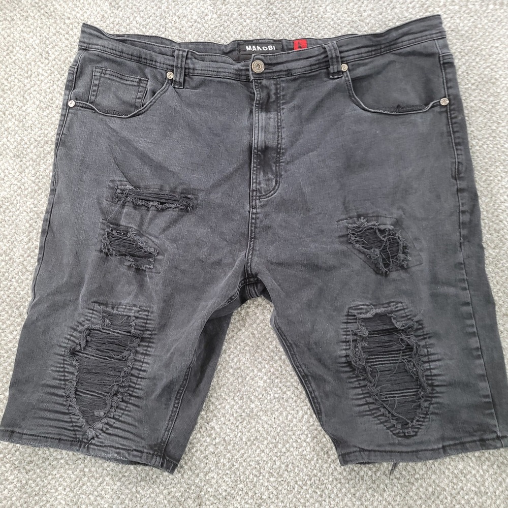 Makobi Mens Distressed Moto Denim Shorts Black Faded Size 48 M771 Streetwear
